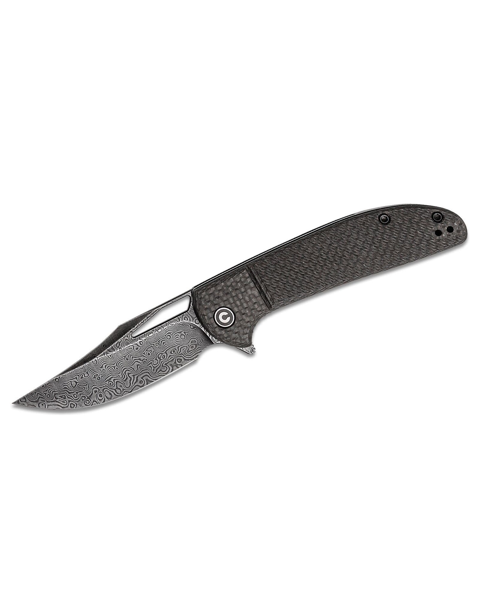 Civivi CIVIVI Knives C2013DS-1 Ortis Flipper Knife 3.25" Damascus Clip Point Blade, Milled Twill Carbon Fiber Handles