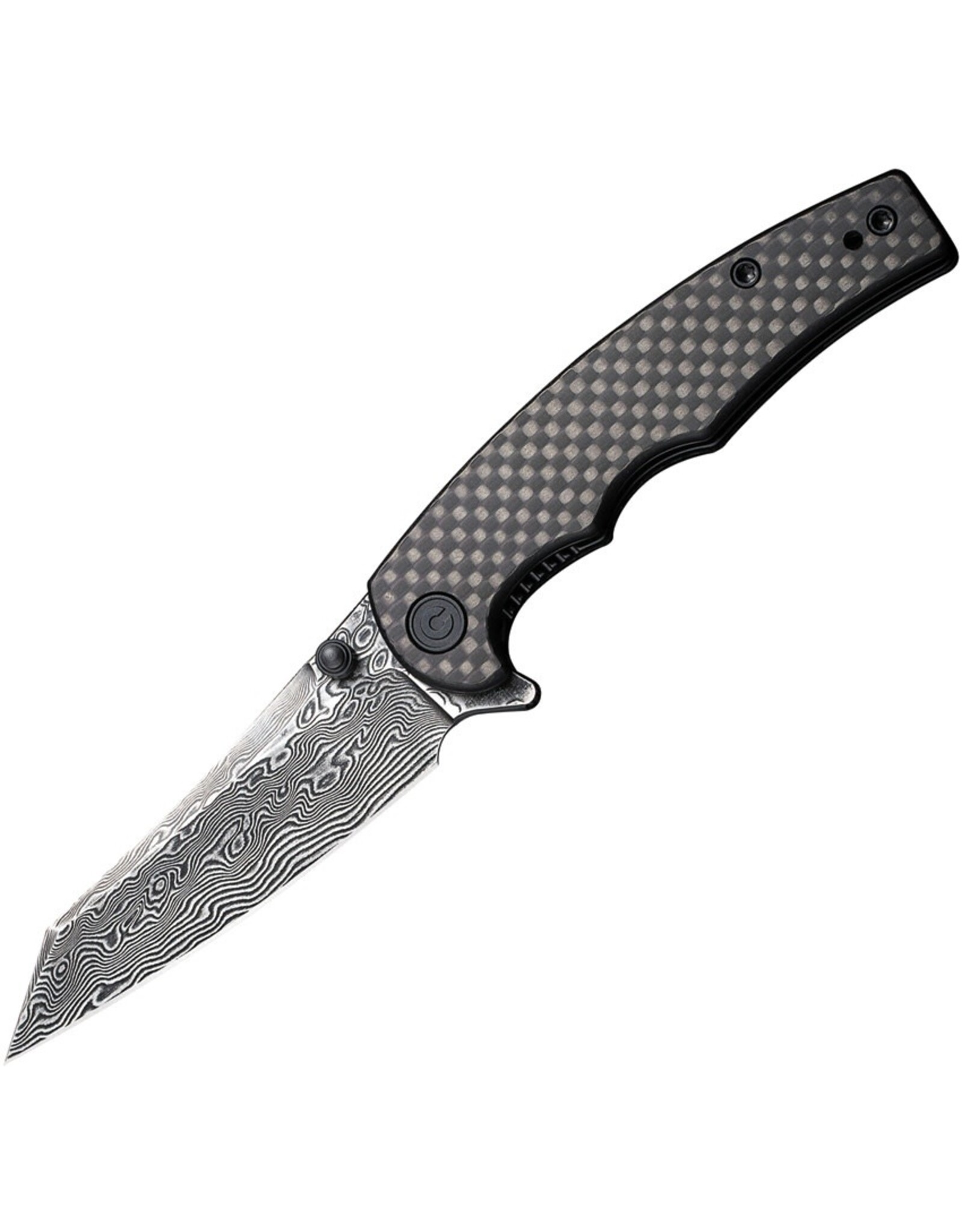 Civivi CIVIVI Knives C21043-DS1 P87 Flipper Knife 2.9" Damascus Reverse Tanto Blade, Black G10 Handles with Twill Carbon Fiber Overlay, Liner Lock