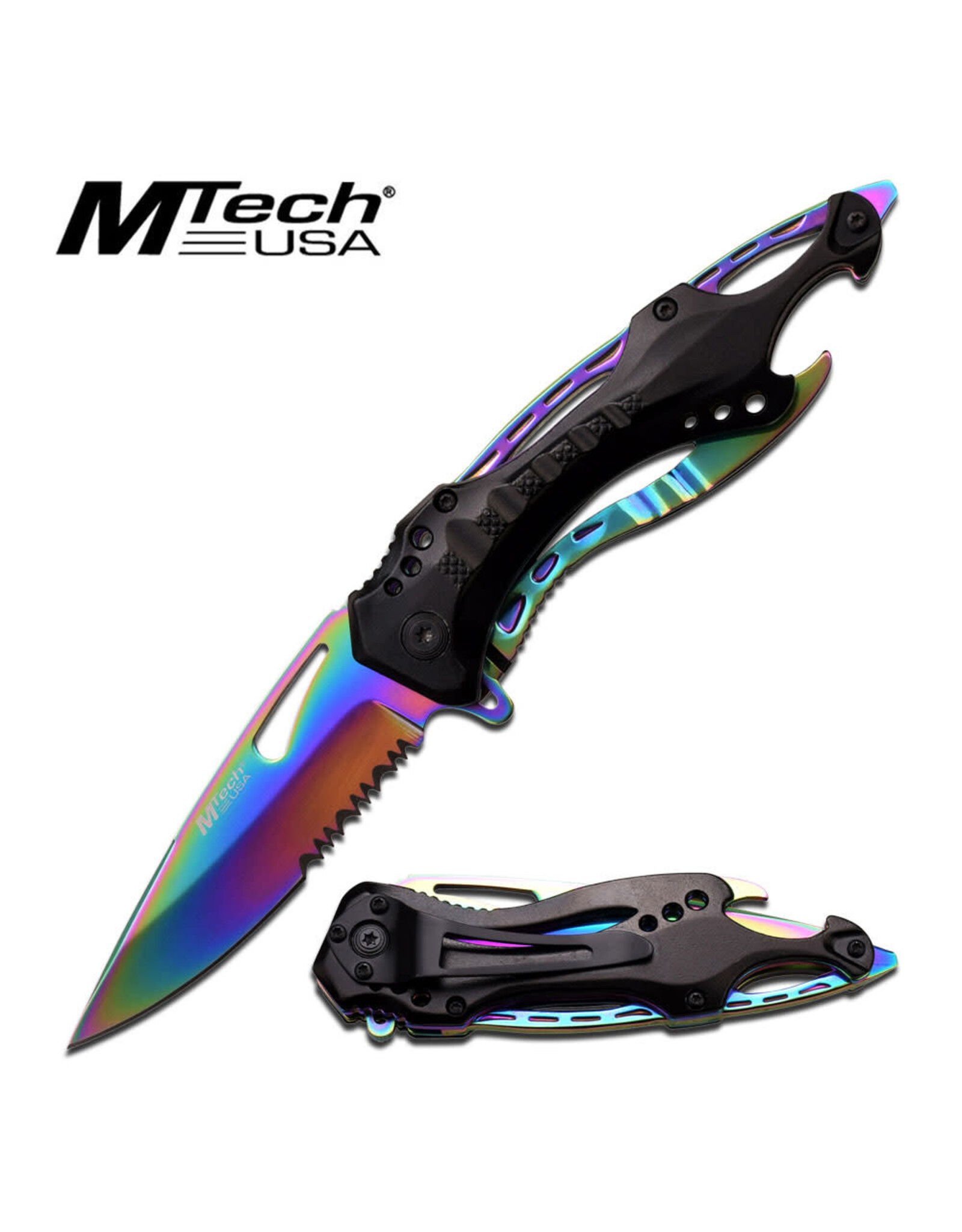 Master Cutlery MTech MT-705RB Rainbow Partial Serrated Linerlock Folding Pocket Knife