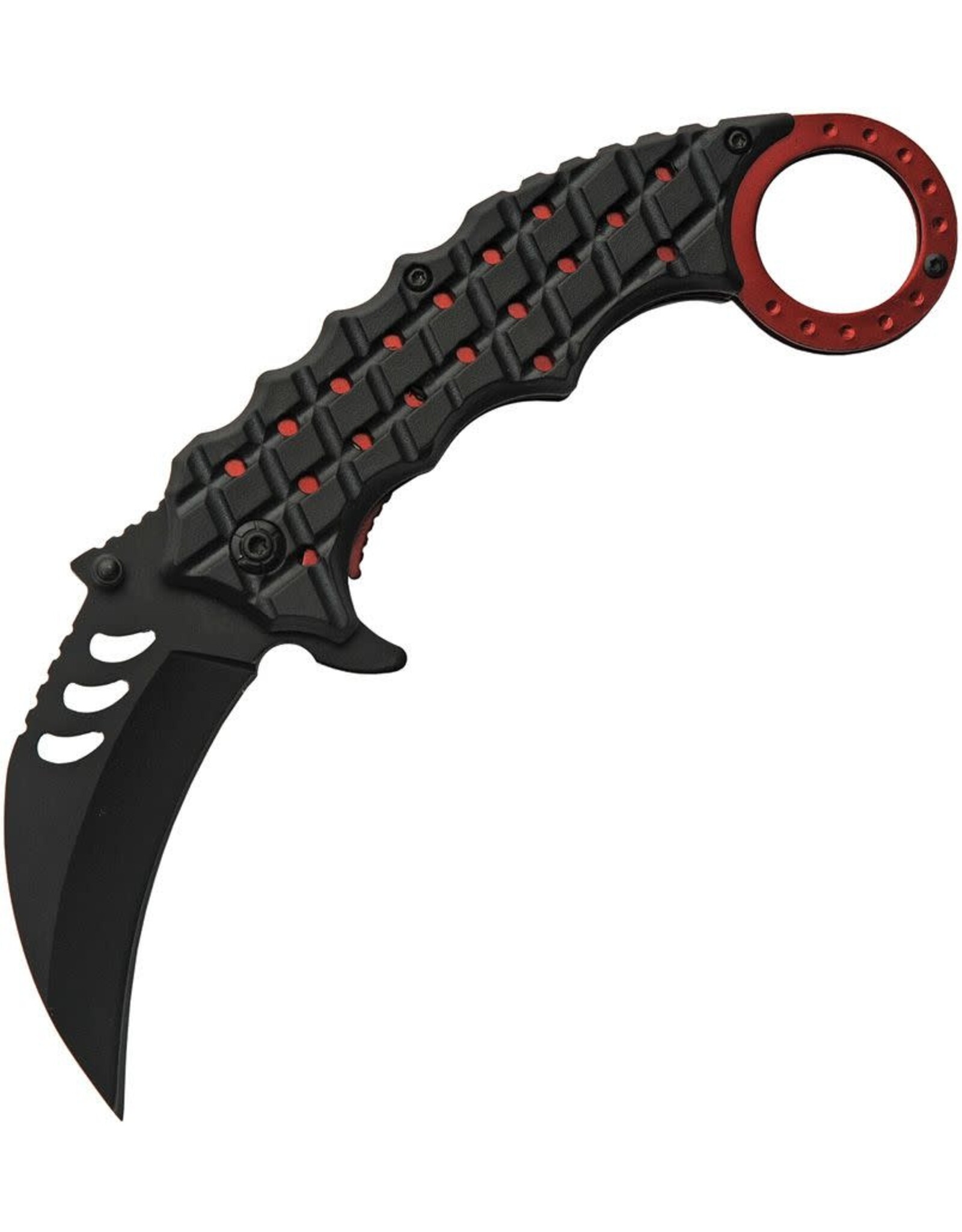 China Made Red Shrub Karambit Linerlock Knife – Stainless Aluminum – Red and Black