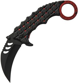 China Made Red Shrub Karambit Linerlock Knife – Stainless Aluminum – Red and Black
