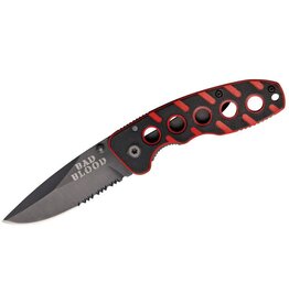 Bad Blood Knives Red Striped G10 Folder 2-1/2 440 Stainless Combo Blade, Liner Lock - BB0110