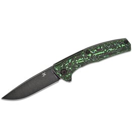 Kansept Knives AGI Frame Lock Flipper Knife 2.94" S35VN Black Stonewashed Drop Point Blade, Green Carbon Fiber and Black Stonewashed Titanium Handles - K2037A4