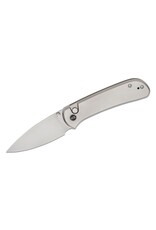 We Knife Co Ltd We Knife Company Qubit Button Lock Folding Knife 3.2" CPM-20CV Polished Bead Blasted Drop Point Blade, Polished Bead Blast Titanium Handles - WE22030F-2