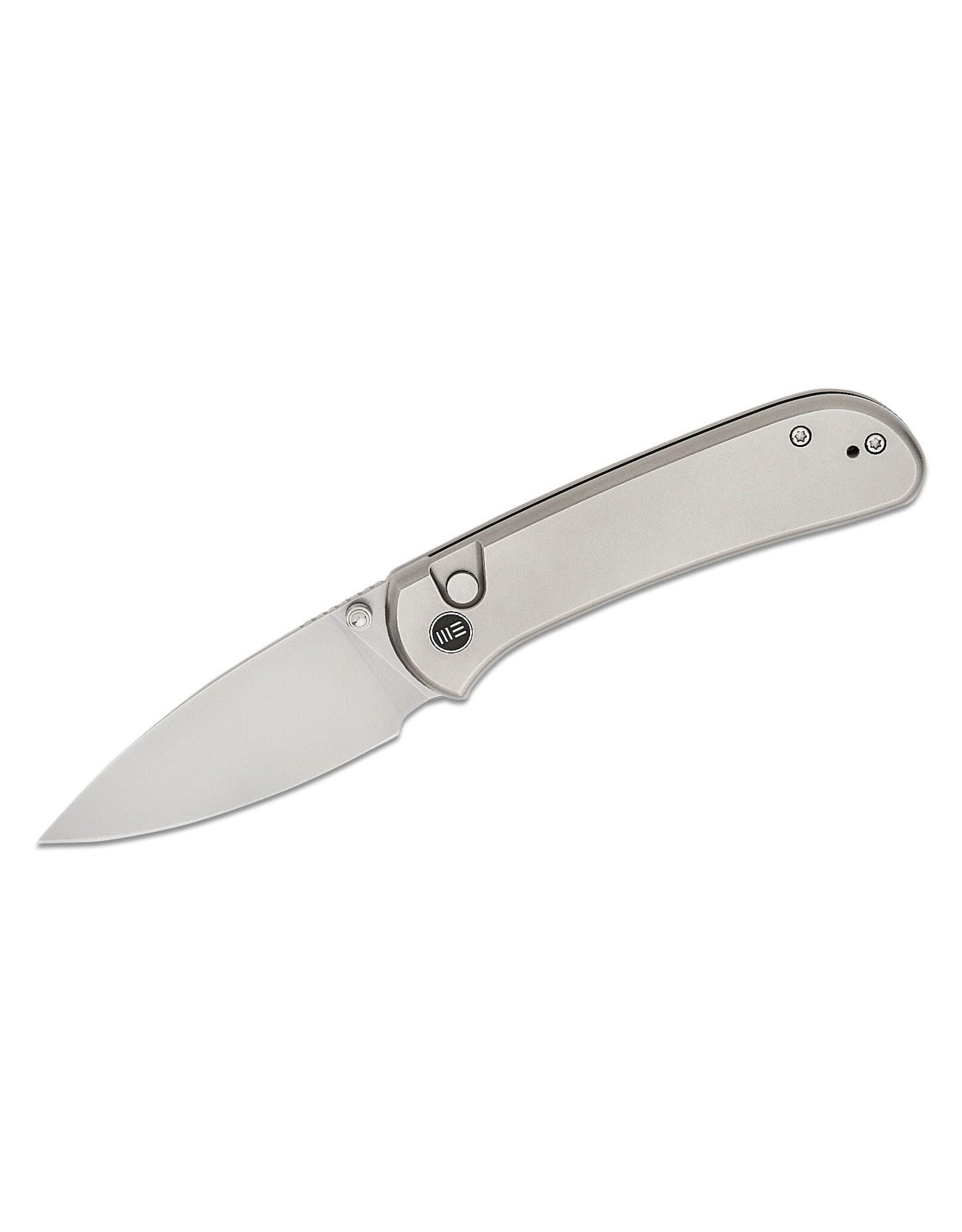 We Knife Co Ltd We Knife Company Qubit Button Lock Folding Knife 3.2" CPM-20CV Polished Bead Blasted Drop Point Blade, Polished Bead Blast Titanium Handles - WE22030F-2