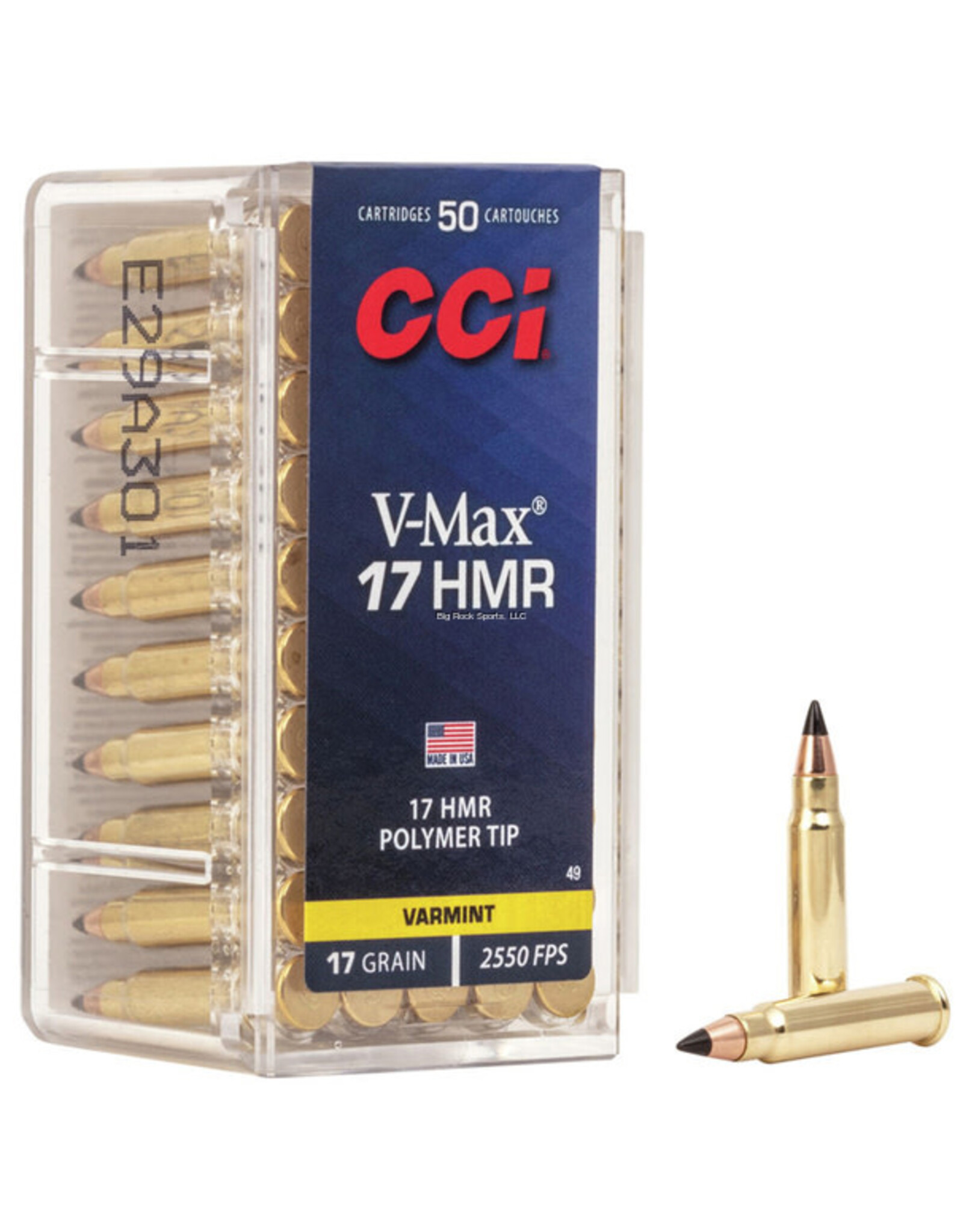 CCI CCI 0049 V-Max Rimfire Ammo 17 HMR, Poly-Tip, 17 Grains, 2550 fps, 50 Rounds, Boxed