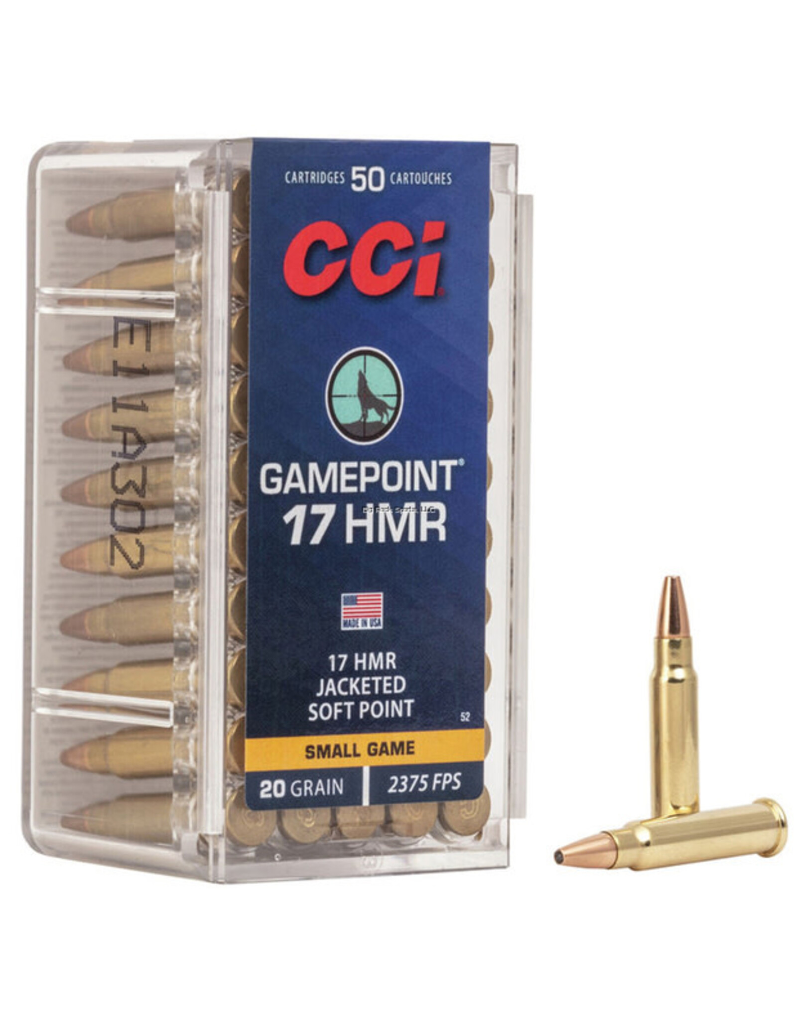 CCI CCI 0052 Gamepoint Rimfire Rifle Ammo 17 HMR, JSP, 20 Grains, 2375 fps, 50 Rounds