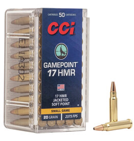 CCI CCI 0052 Gamepoint Rimfire Rifle Ammo 17 HMR, JSP, 20 Grains, 2375 fps, 50 Rounds