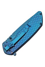 Rite Edge Rite Edge Folding Knife 3.5In Blade Blue Black Skull Samurai Warrior EDC