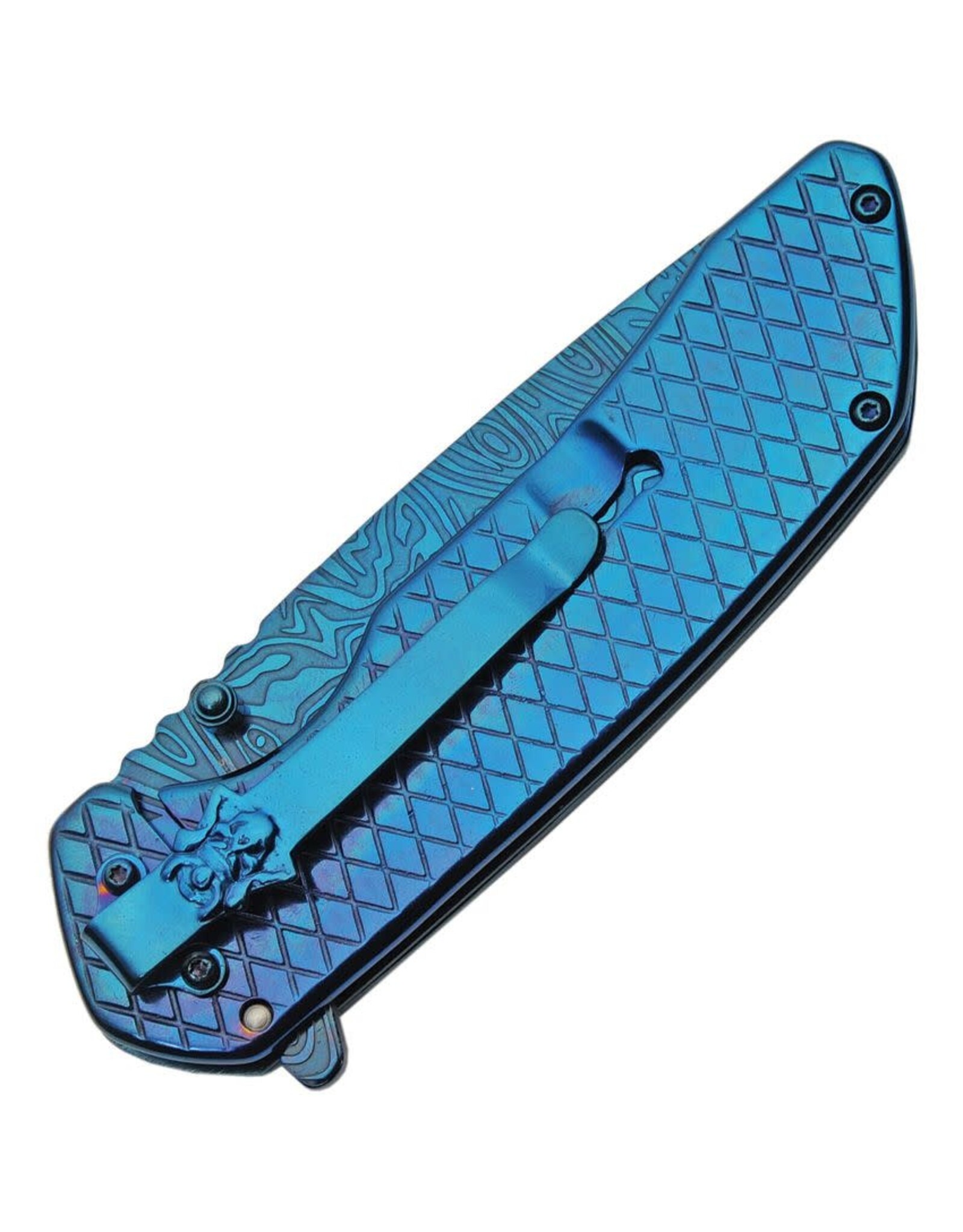 Rite Edge Rite Edge Folding Knife 3.5In Blade Blue Black Skull Samurai Warrior EDC