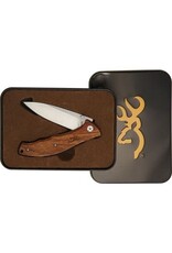 Browning Browning Wood Linerlock Drop Point Folding Knife W/ Tin - Brown 4 Inch Closed