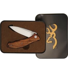 Browning Browning Wood Linerlock Drop Point Folding Knife W/ Tin - Brown 4 Inch Closed