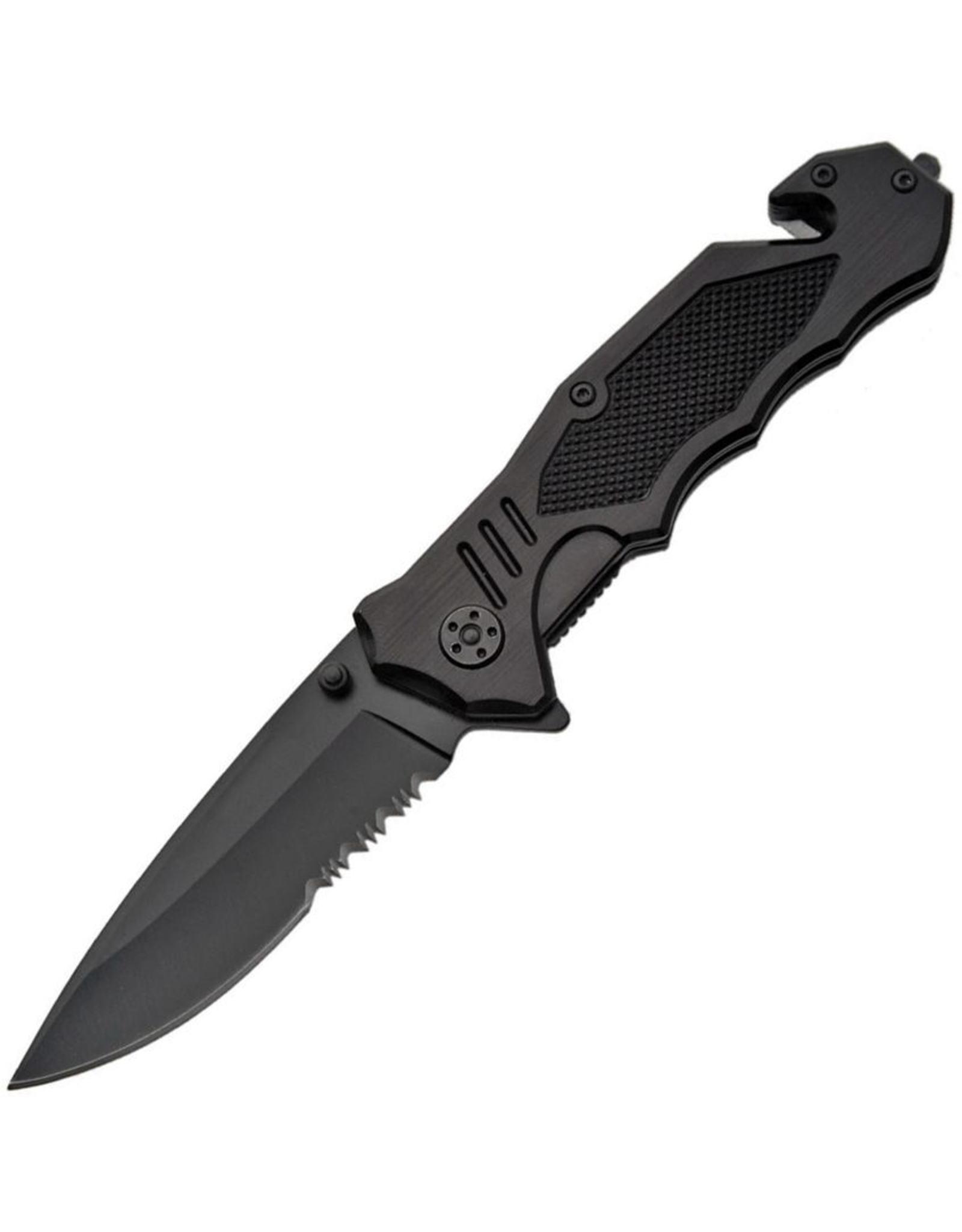 Rite Edge Rite Edge - Night Rescue Linerlock Knife with Glass Breaker – Stainless Aluminum – Black