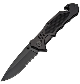 Rite Edge Rite Edge - Night Rescue Linerlock Knife with Glass Breaker – Stainless Aluminum – Black