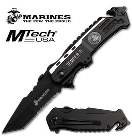 Master Cutlery MTECH USA U.S. Marines by MTech USA USA M-1002TS Folding Knife, Black Handle with Medallion, 4.75-Inch Closed Length