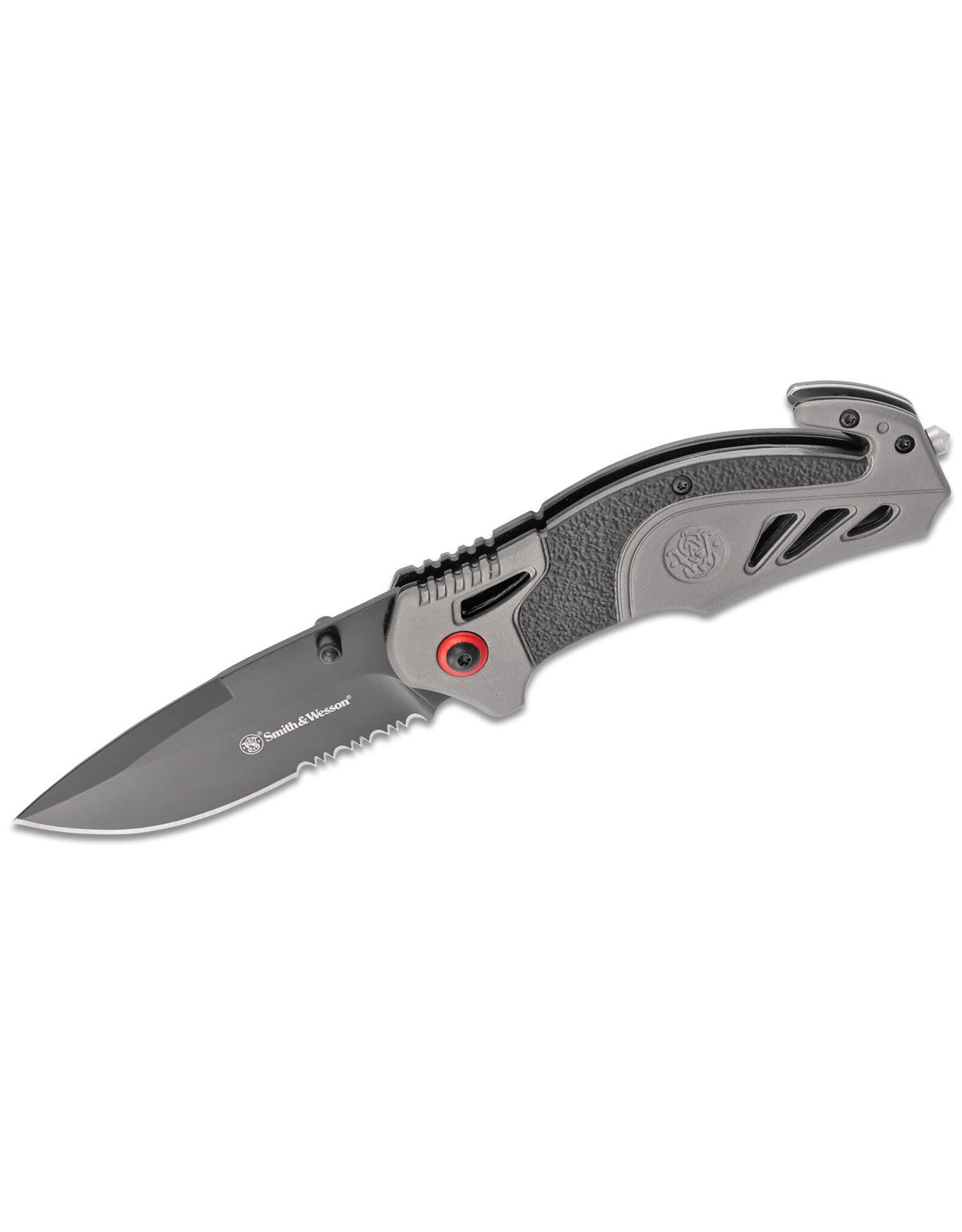 Smith & Wesson Smith & Wesson Rescue Folding Knife 3.27" Black Oxide Combo Blade, Rubberized Aluminum Handles, Liner Lock - 1100038
