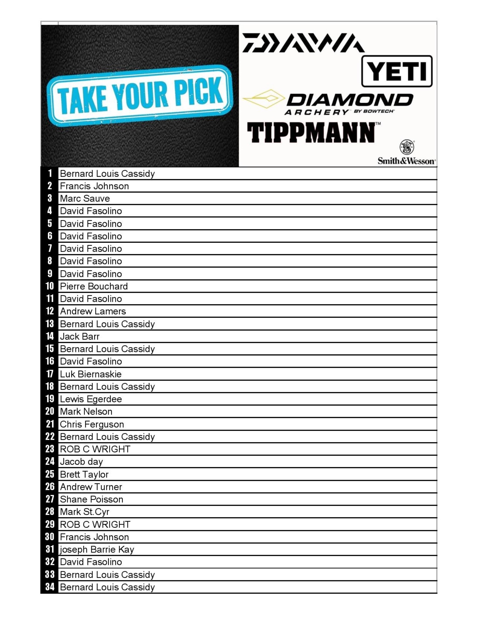 DRAW #1319 - Take Your Pick - Daiwa, Yeti, Diamond OR Tippmann +Smith&Wesson