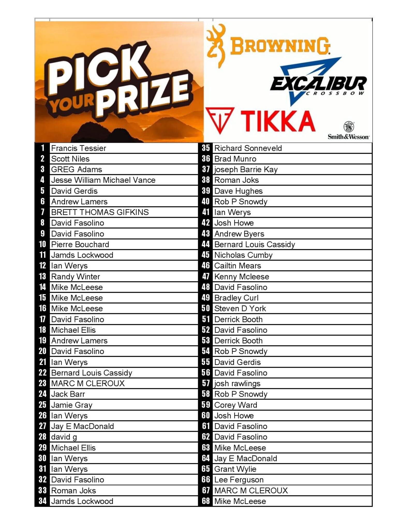 DRAW #1318 -Pick Your Prize - Browning OR Excalibur & Tikka +Smith&Wesson