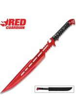 BK5849 Red Guardian Fantasy Sword And Sheath - One-Piece 3Cr13 Stainless Steel, Faux Leather-Wrapped Grip - Length 28”