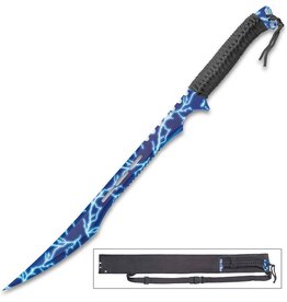 bud k BK5002 Thunderbolt Tactical Ninja Sword With Sheath - Stainless Steel Construction, Partially Serrated, Cord-Wrapped Handle - Length 27”