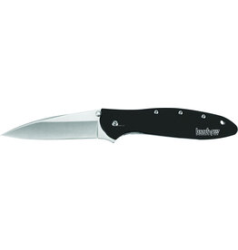 kershaw Kershaw 1660SWBLK Leek Folding Knife, 3" Drop Point Blade, Black Stonewash