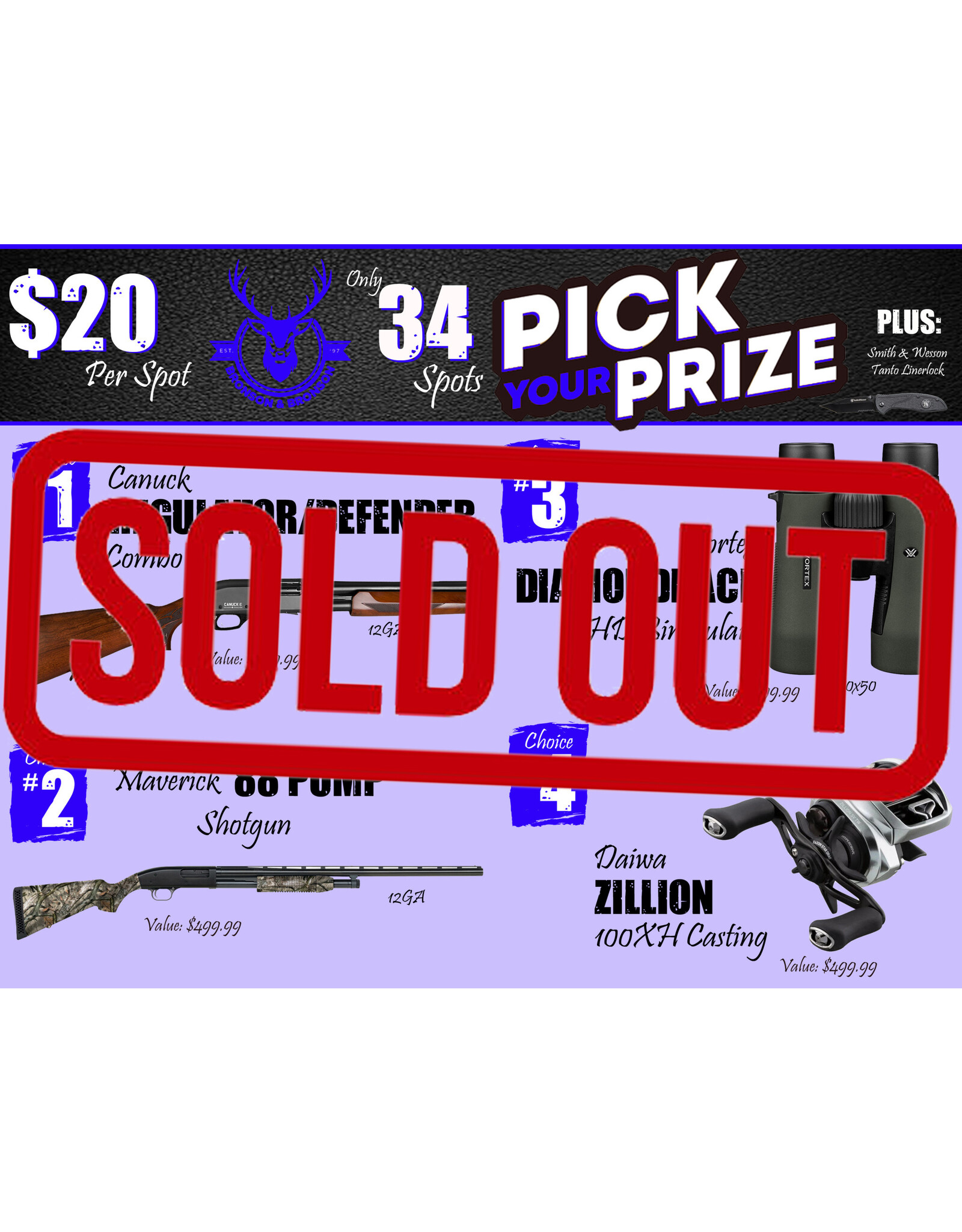 DRAW #1349 - Pick Your Prize - Canuck, Mossberg, Vortex OR Daiwa