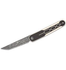 Civivi CIVIVI Knives Rafal Brzeski KwaiQ Liner Lock Flipper Knife 2.97" Damascus Tanto Blade, Ivory/Black G10 Handles - C23015-DS1