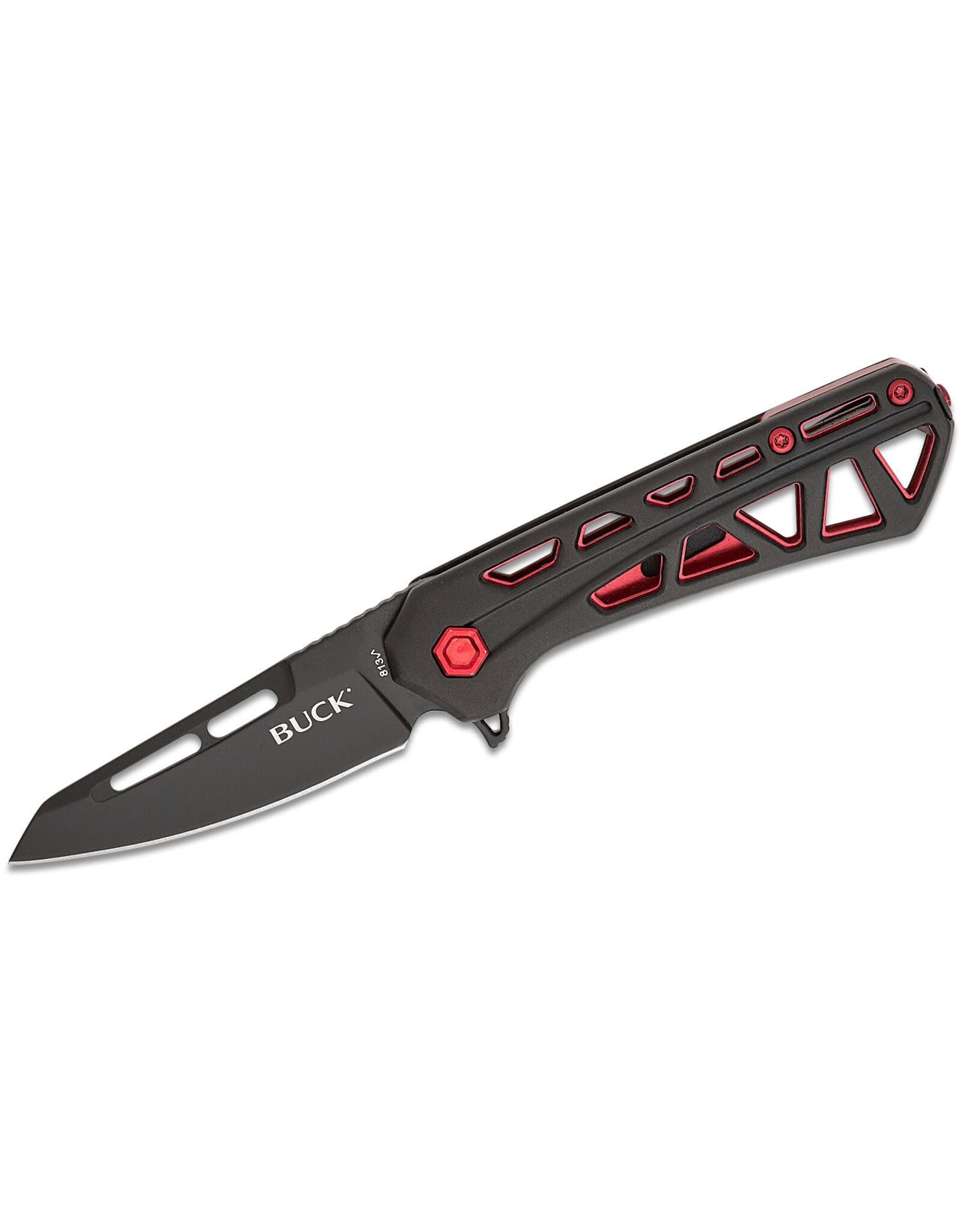 Buck Knives Buck Trace 813 Small Trace Ops Flipper Folding Knife, Black Tanto Blade, Aluminum Black/Red, 0813BKS