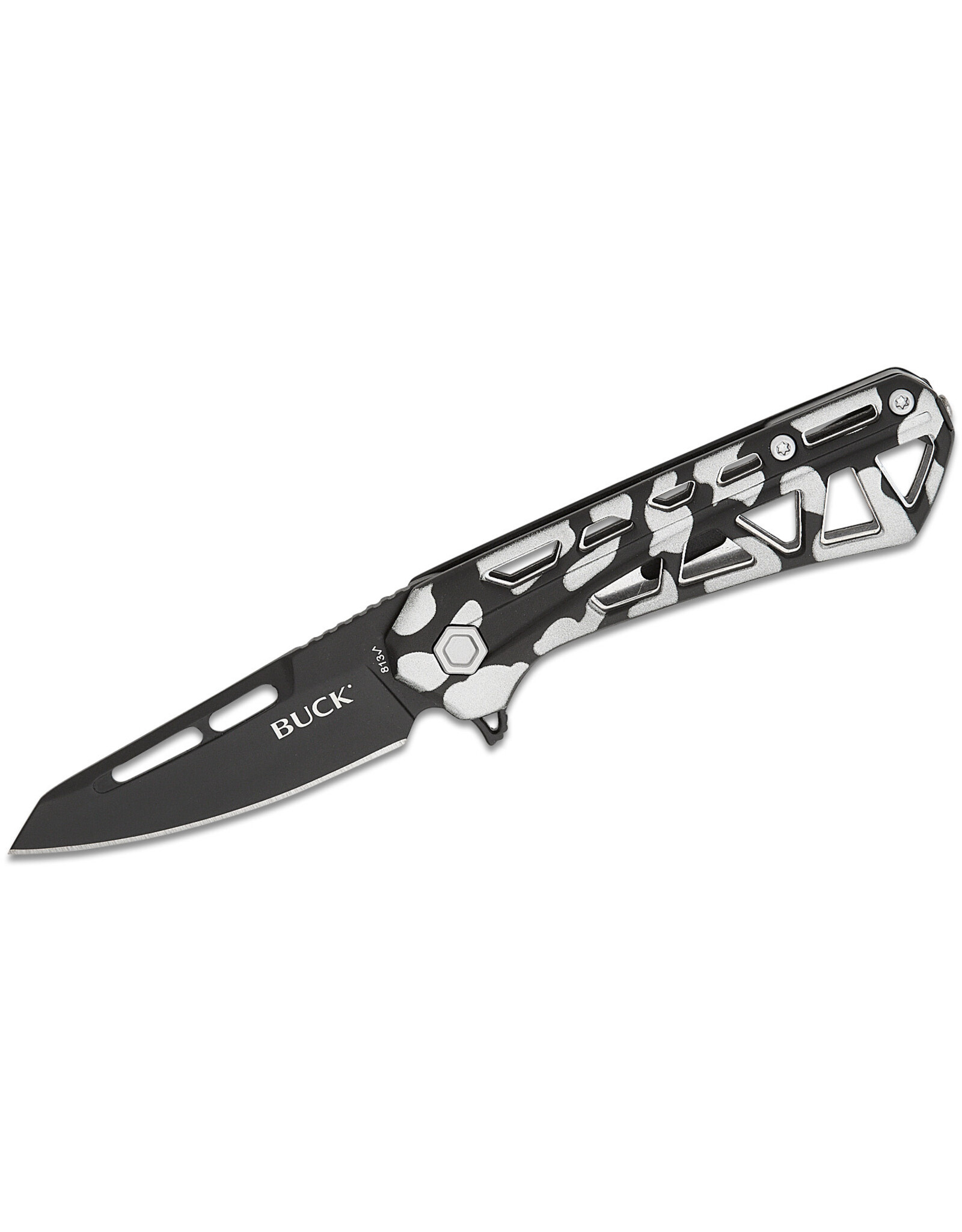 Buck Knives Buck 813 Small Trace Ops Folding Knife, Black Tanto Blade, Aluminum Black/White, 0813CMS