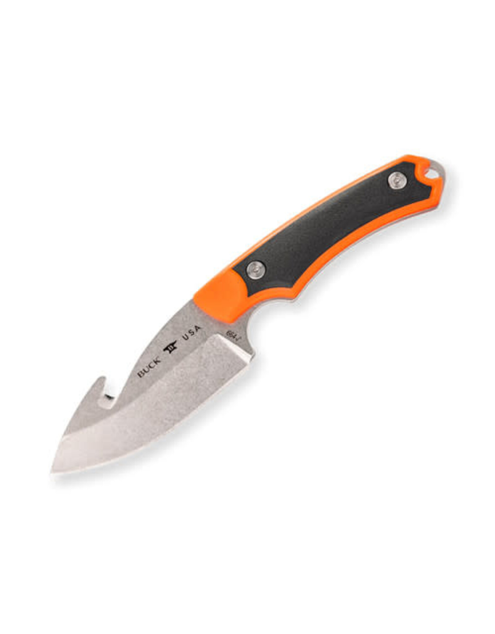 Buck Knives Buck 664 Alpha Hunter Select Fixed Blade Knife 3.75" 420HC Stonewashed Gut Hook, Orange GFN Handles with Versaflex Inserts, Polyester Sheath - 13726