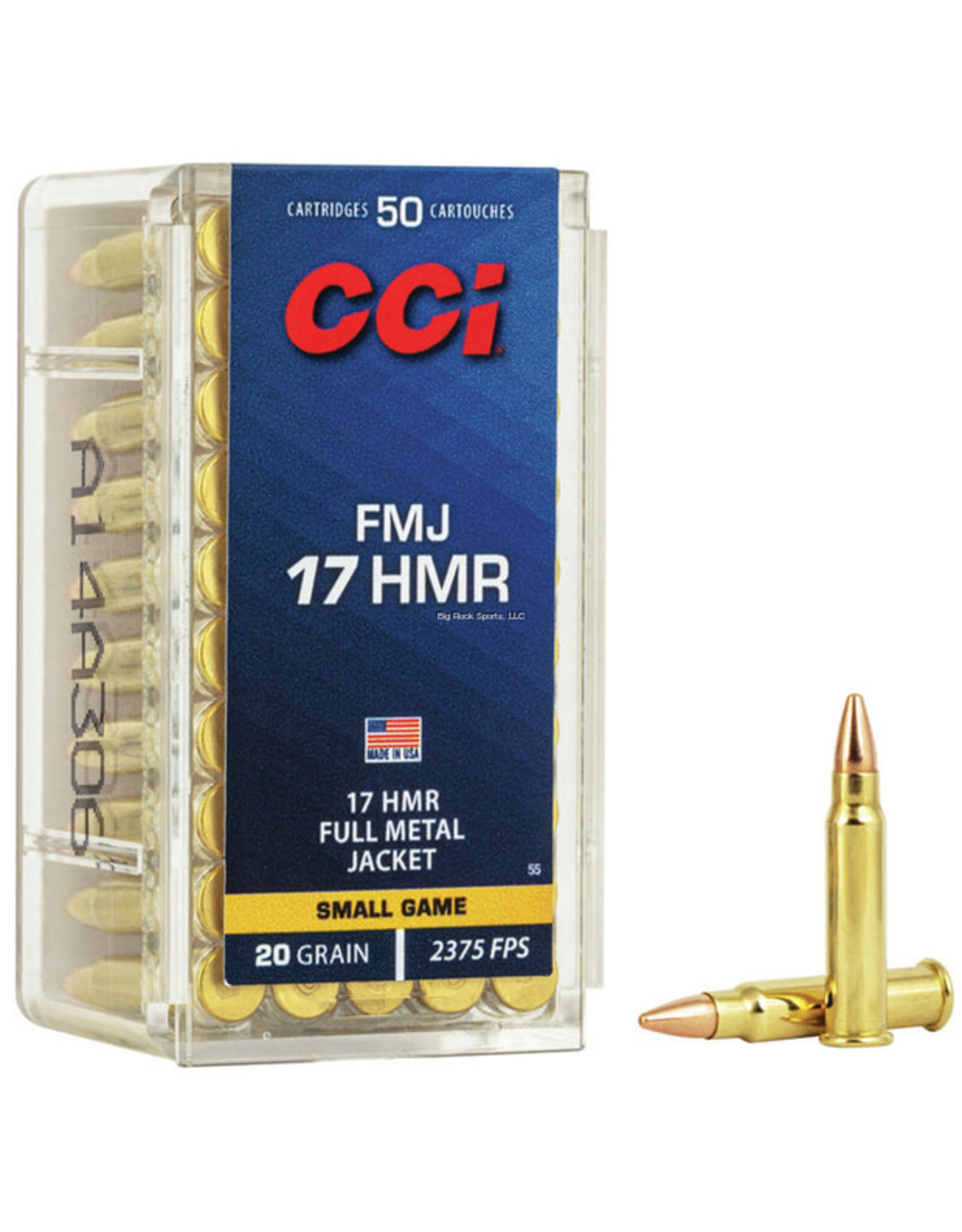 CCI CCI 0055 HMR FMJ Rimfire Ammo 17 HMR, FMJ, 20 Grains, 2375 fps, 50 Rounds