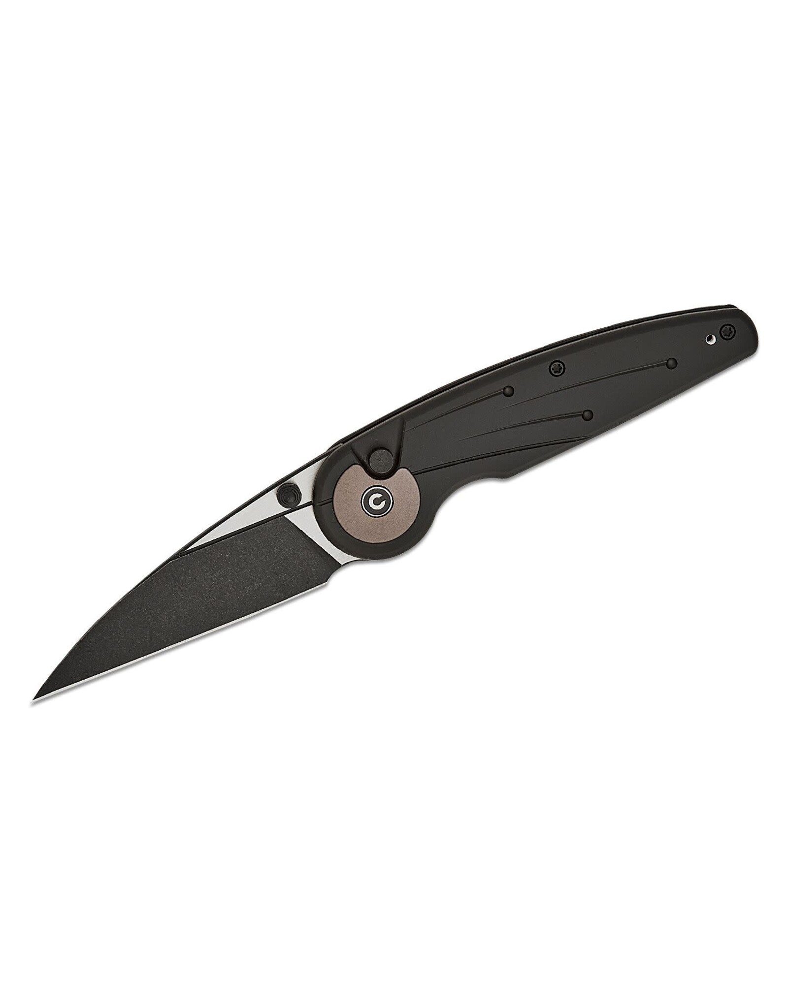 Civivi CIVIVI Knives Starflare Button Lock Folding Knife 3.3" Nitro-V Two-Tone Wharncliffe Blade, Milled Black Aluminum Handles - C23052-1