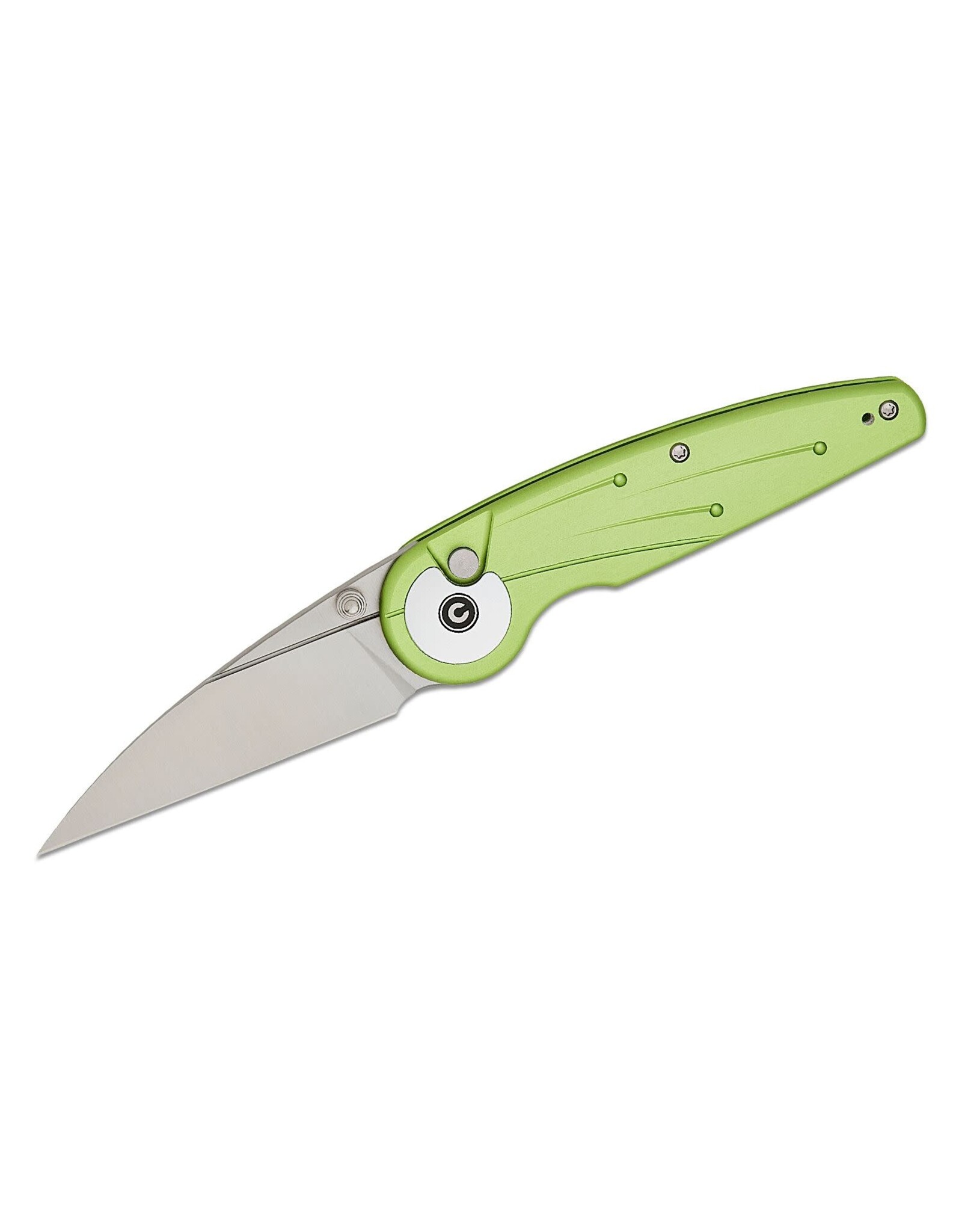 Civivi CIVIVI Knives Starflare Button Lock Folding Knife 3.3" Nitro-V Satin Wharncliffe Blade, Milled Lime Green Aluminum Handles - C23052-3