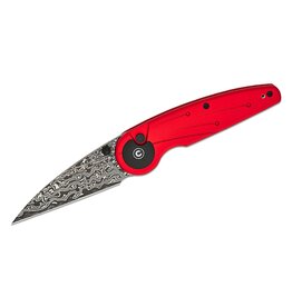 Civivi CIVIVI Knives Starflare Button Lock Folding Knife 3.3" Damascus Wharncliffe Blade, Milled Red Aluminum Handles - C23052-DS1