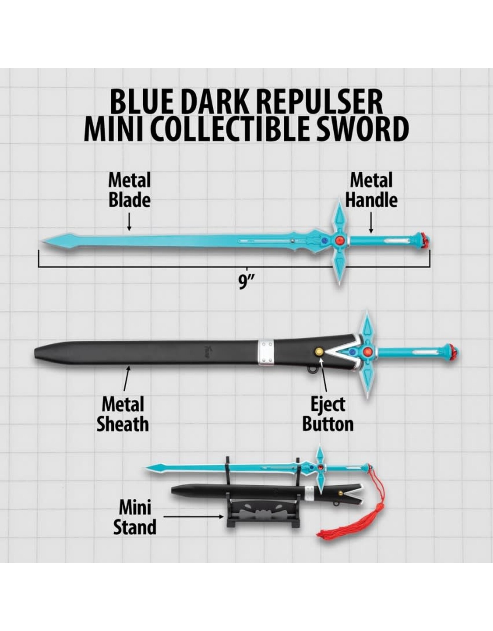 Anime Blue Dark Repulser Sword Mini Collectible - 9" with Scabbard and StandBK6269