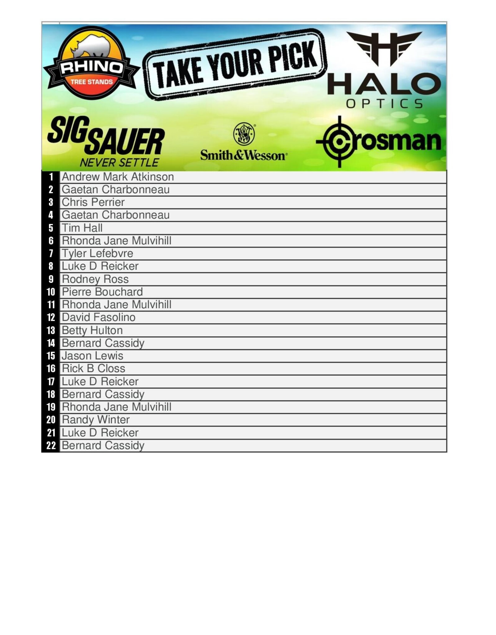 DRAW #1436 - Take Your Pick - Halo Optics, Sig Sauer, Crosman OR Rhino!