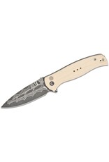 Civivi CIVIVI Knives Incindie Button Lock Flipper Knife 3.48" Damascus Spear Point Blade, Ivory G10 Handles, Reversible Clip - C23053-DS1