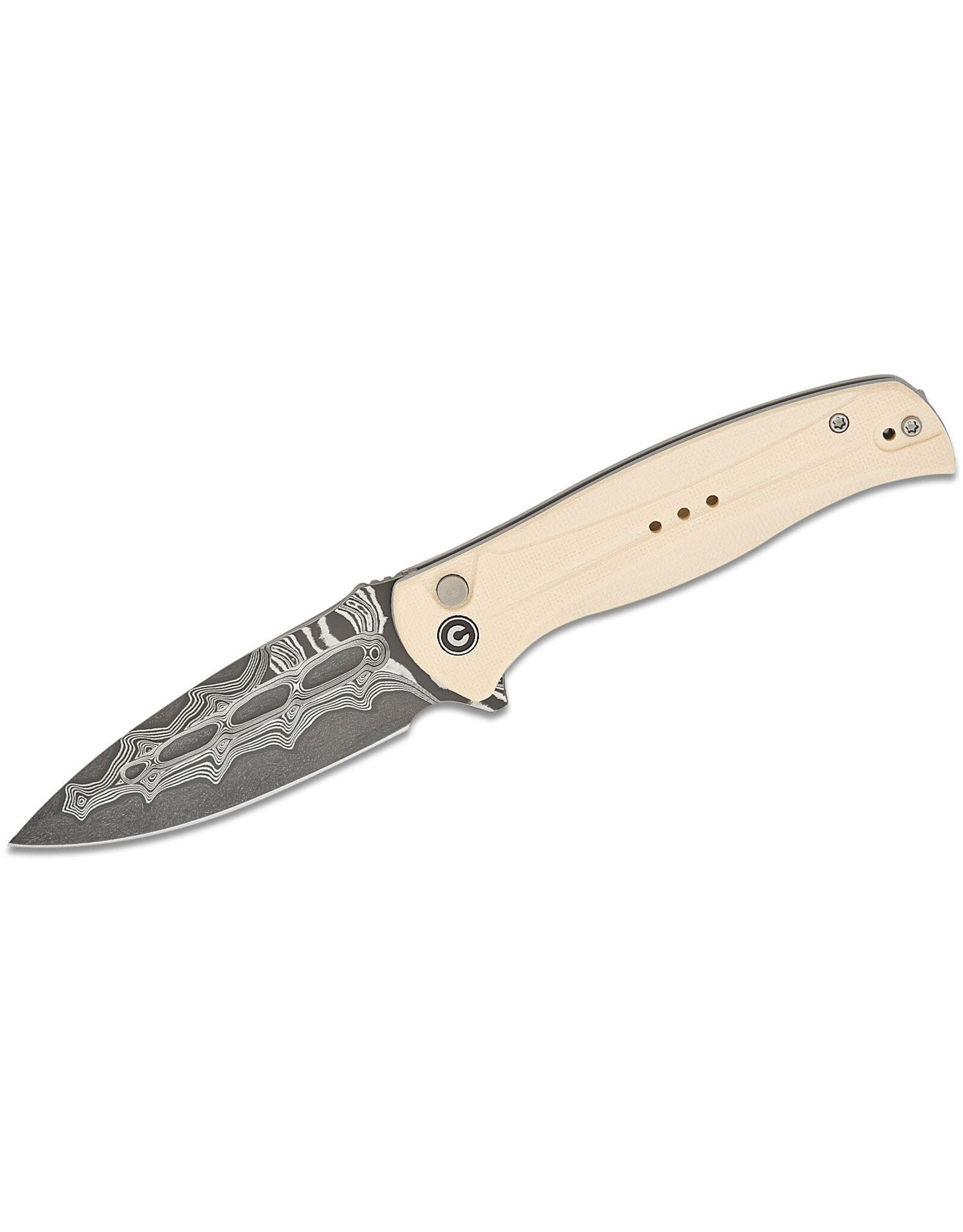 Civivi CIVIVI Knives Incindie Button Lock Flipper Knife 3.48" Damascus Spear Point Blade, Ivory G10 Handles, Reversible Clip - C23053-DS1