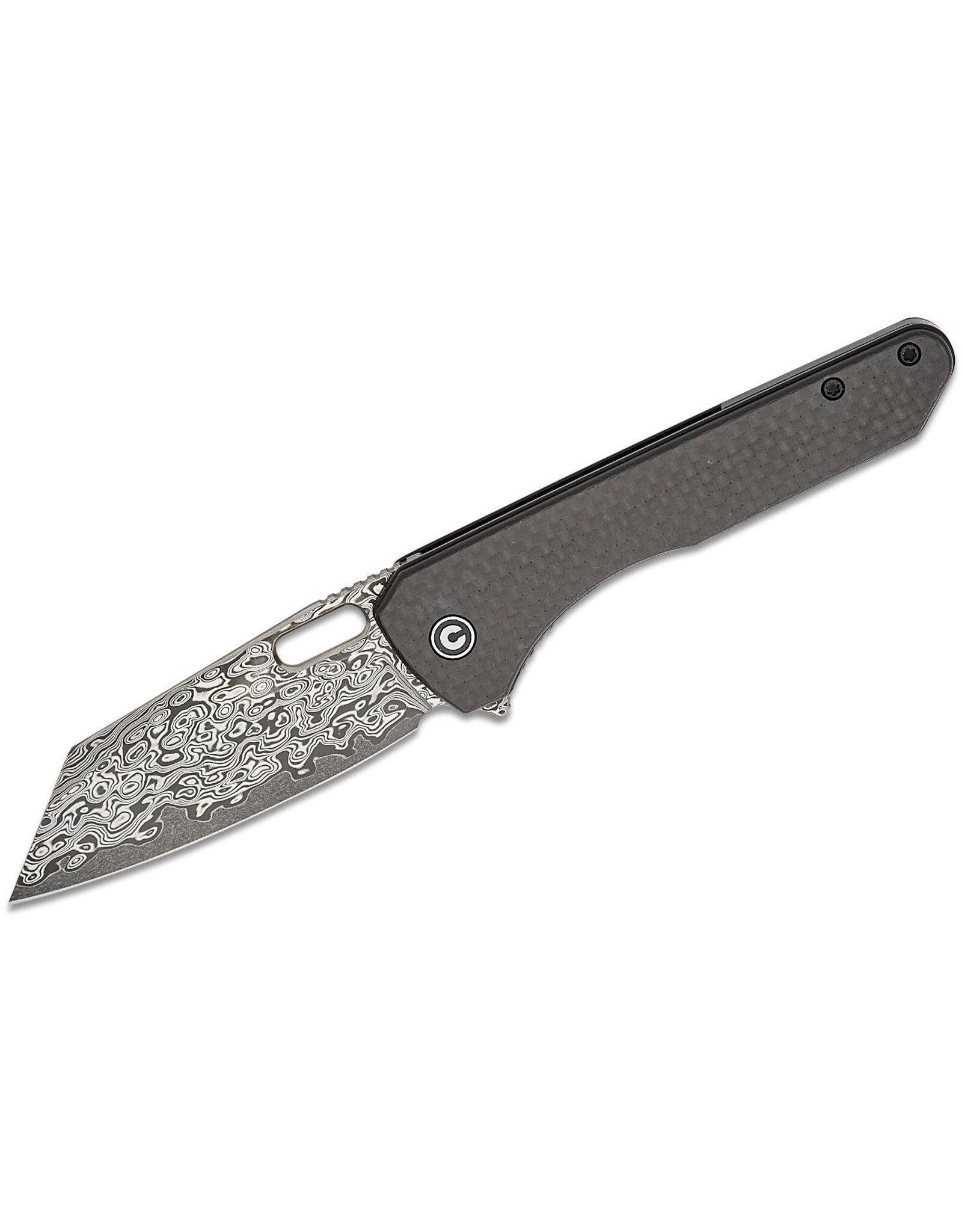 Civivi CIVIVI Knives Matthew Wehrwein Nugz Liner Lock Flipper Knife 3.17" Damascus Reverse Tanto Blade, Twill Carbon Fiber Overlays on Black G10 Handles - C23060-DS1