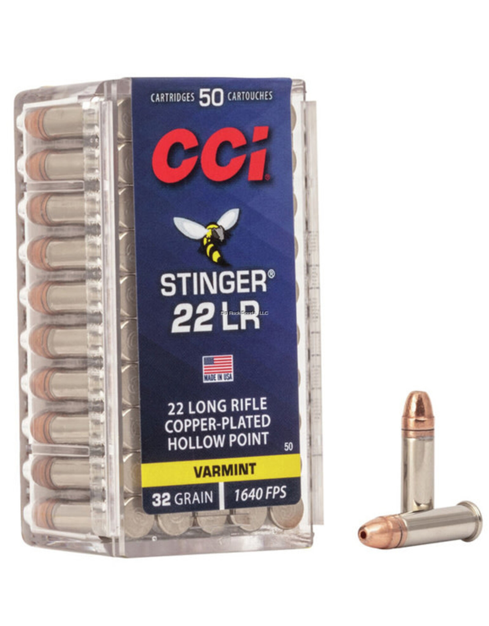 CCI CCI 0050 Stinger Rimfire Ammo 22 LR, CPHP, 32 Grains, 1640 fps, 50 Rounds, Boxed