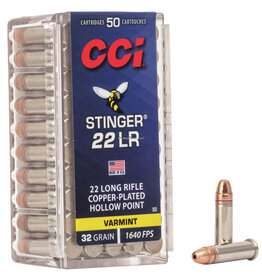 CCI CCI 0050 Stinger Rimfire Ammo 22 LR, CPHP, 32 Grains, 1640 fps, 50 Rounds, Boxed