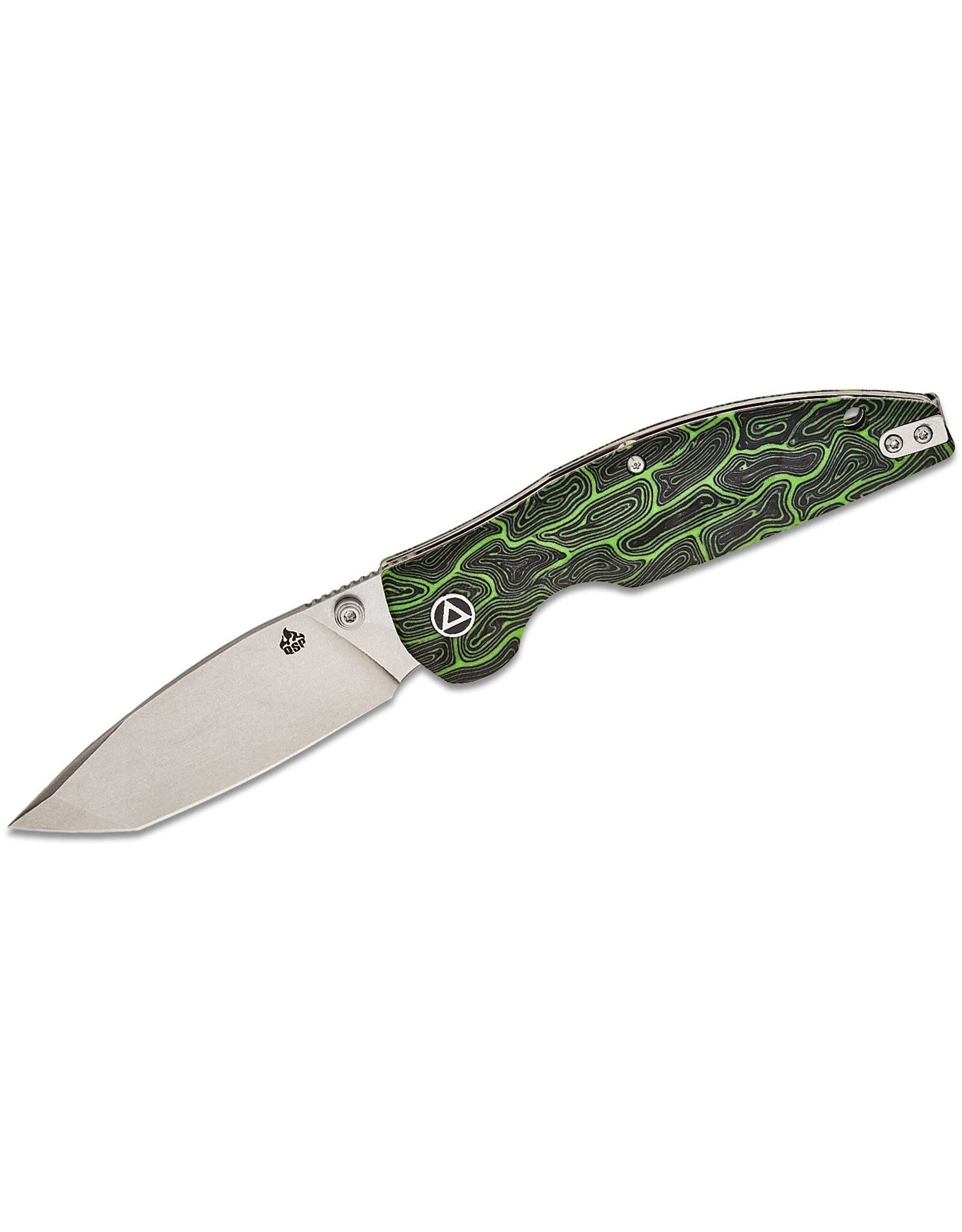 QSP QSP Knives Turtle Punk Liner Lock Folding Knife 3.5" 14C28N Stonewashed Modified Tanto Blade, 3D Milled Green G-Mascus Handles - QS158-C1
