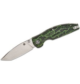 QSP QSP Knives Turtle Punk Liner Lock Folding Knife 3.5" 14C28N Stonewashed Modified Tanto Blade, 3D Milled Green G-Mascus Handles - QS158-C1