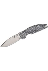 QSP QSP Knives Turtle Punk Liner Lock Folding Knife 3.5" 14C28N Stonewashed Modified Tanto Blade, 3D Milled Black and White G-Mascus Handles - QS158-B1