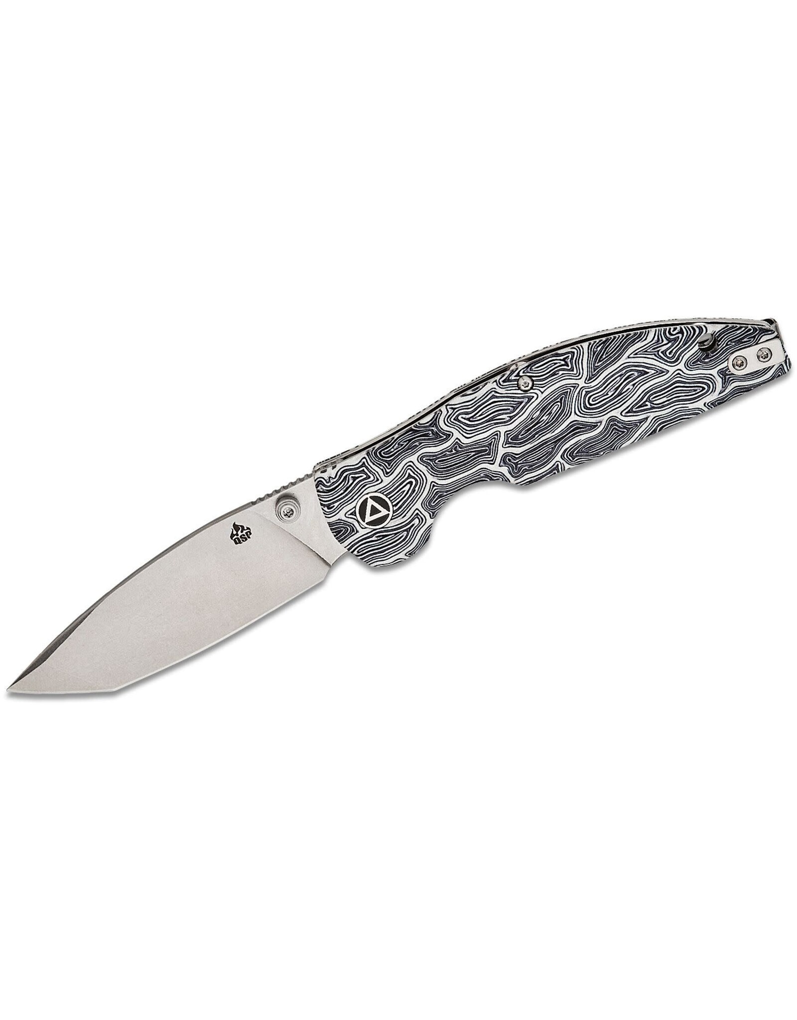 QSP QSP Knives Turtle Punk Liner Lock Folding Knife 3.5" 14C28N Stonewashed Modified Tanto Blade, 3D Milled Black and White G-Mascus Handles - QS158-B1