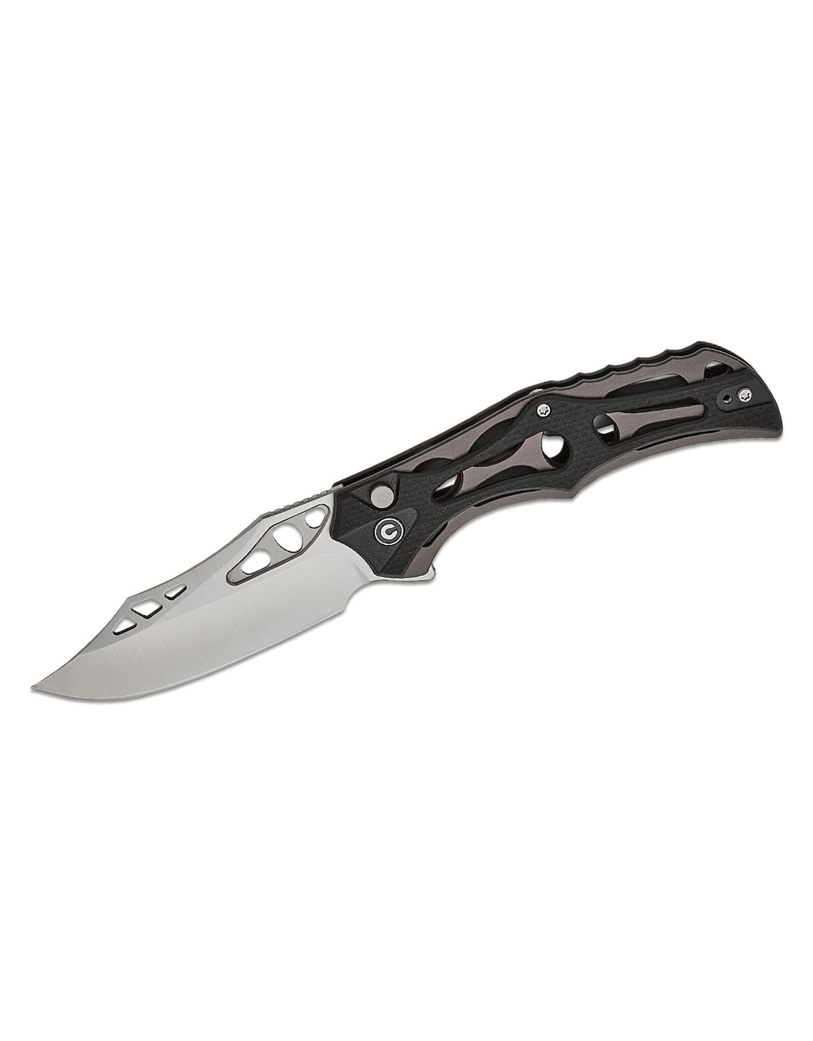 Civivi CIVIVI Knives Biophase Button Lock Flipper Knife 3.48" Nitro-V Satin Clip Point Blade, Skeletonized Gray Aluminum and Black G10 Handles, Reversible Bayonet Clip - C23083C-3