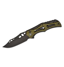 Civivi CIVIVI Knives Biophase Button Lock Flipper Knife 3.48" Nitro-V Black Stonewashed Clip Point Blade, Skeletonized Black Aluminum and OD Green G10 Handles, Reversible Bayonet Clip - C23083C-2