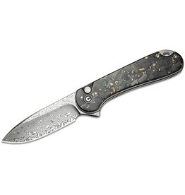 Civivi CIVIVI Knives Button Lock Elementum II Flipper Knife 2.96" Damascus Drop Point Blade, Gold Shred Carbon Fiber Handles - C18062P-10