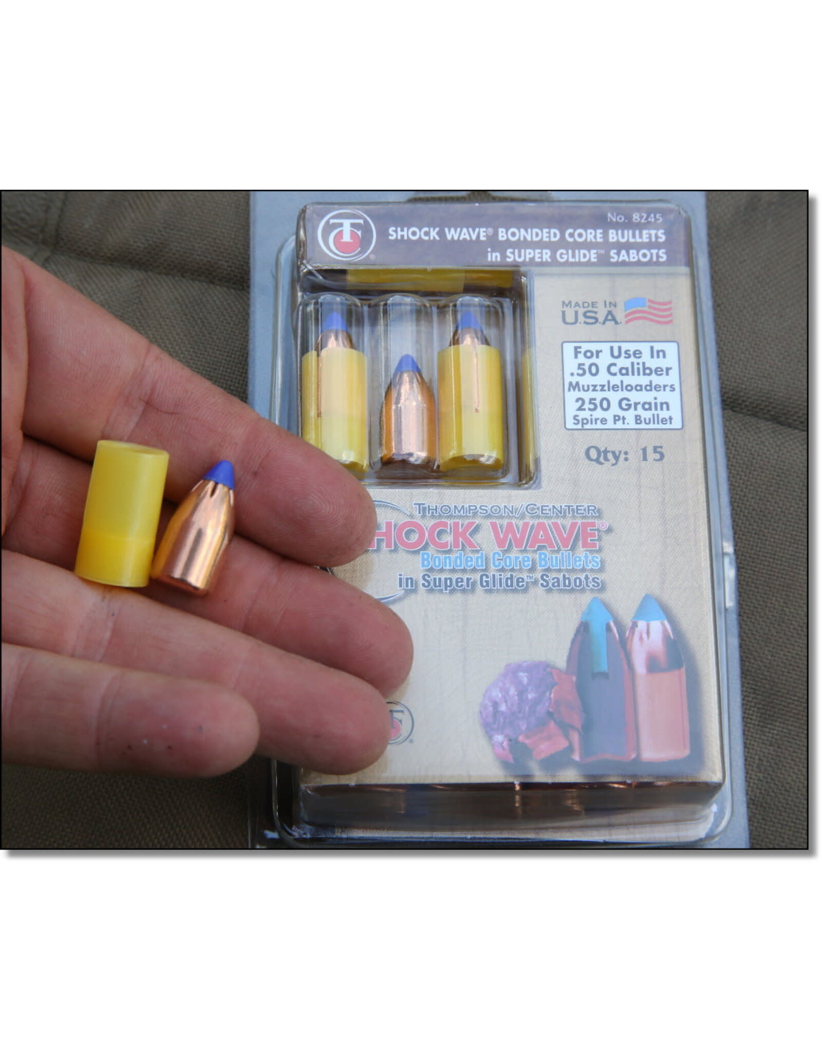 Thompson Center Thompson Center 50 cal Shockwave Bonded Core Bullets 250gr Spire Point in Super Glide Sabots 15ct 17008245