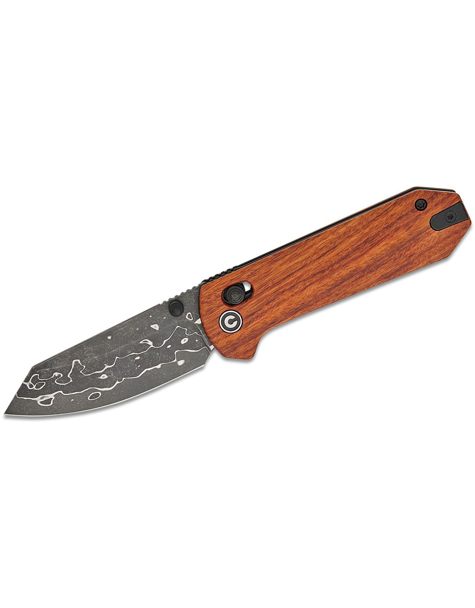 Civivi CIVIVI Knives Zac Whitmore Yonder Crossbar Lock Folding Knife 2.88" Damascus Spey Point Blade, Contoured Guibourtia Wood Handles, Reversible Clip - C23073B-DS1